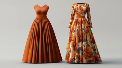 Elegant autumn dresses showcasing texture and floral patterns for fashion inspiration