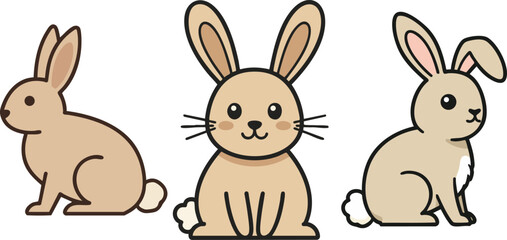 Cartoon Rabbits in Varied Poses – Cute Animal Character Set