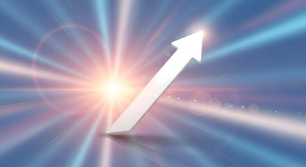 Arrow Pointing Upward with Light Rays Background