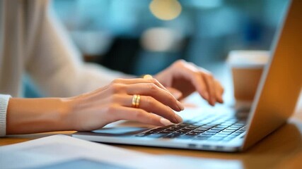 Professional woman working diligently on her laptop during a corporate meeting.