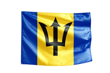 Vertical Barbados Flag on Modern Pole with Iconic Trident Symbol – Transparent Background