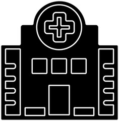 Obraz premium Hospital building icon.Health care construction business medic aid cross vector outline sign illustration.Solid icon that can be applied anywhere, simple, pixel perfect and modern style.