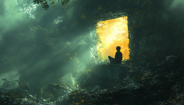 silhouette of a man in a cave