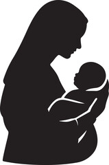 Mother holding baby silhouette isolated on white background