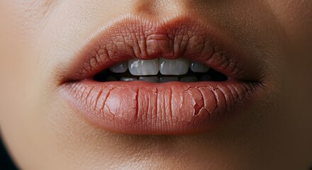 Close-up of dry, cracked lips on a woman's face