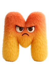 Obraz premium Furry Angry Letter M Character - Cute Fluffy Alphabet Mascot on transparent Background