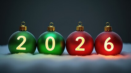 On Christmas balls of green and red color on Written 2026