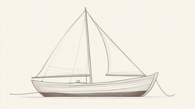 Elegant line art illustration of a sailboat against a minimalist background - Powered by Adobe