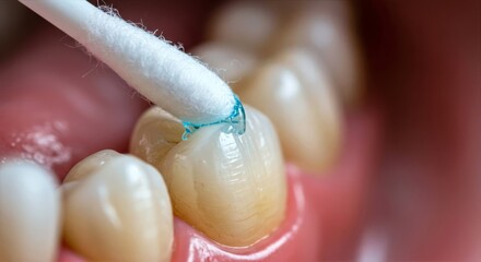 Relieving tooth sensitivity with a cotton swab applying gel to a row of focused teeth