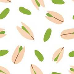 seamless pattern with pistachio nuts; vegan background; perfect for healthy food packaging, kitchen textiles, cafe decor and plant-based branding- vector illustration