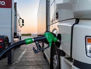 Modern Truck Refueling with HVO at Sunrise