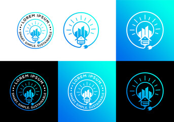 vector icon logo of a light bulb with a house and an electric plug