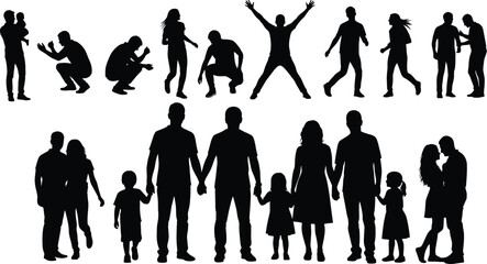 Family, silhouette, parents, children, couples, bonding, love, unity, togetherness, walking, holding hands, embracing, lifestyle, relationship, happiness, support, diverse