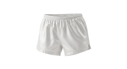 Clean white athletic shorts on a transparent background, ideal for apparel design mockups, presentations, or activewear product showcases.