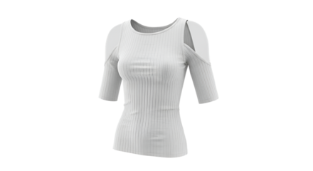 Elegant white women's top featuring a modern cut out shoulder design, shown on a transparent background for versatile design uses.