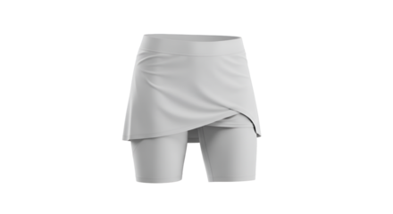 A sporty white skort with a layered design is displayed against a transparent background, perfect for athletic wear or active lifestyle concepts.