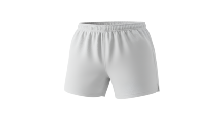 Crisp white athletic shorts with a comfortable elastic waistband are isolated on a transparent background, ideal for activewear presentations.