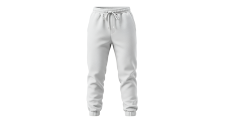 Isolated white sweatpants on a transparent background, offering a blank canvas for fashion mockups and apparel design projects.