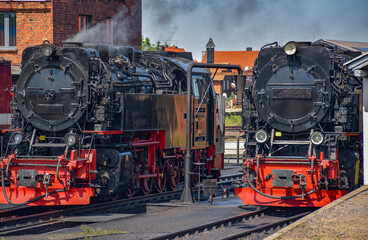 Brockenbahn Steam train locomotive railway on Brocken mountain in Germany