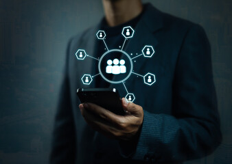 HR Business people use human resources effectively to find people who provide data management and marketing services for teamwork and professional use of technology.