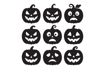 Silhouetted Halloween Pumpkins with Various Expressions for Festive Decor and Spooky Season Celebrations and Fun Designs