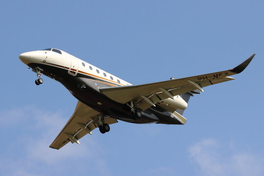 9H-MFX, FlexJet Malta, Embraer EMB-550, landing at London Stansted Airport, Essex, UK on 6th August 2025
