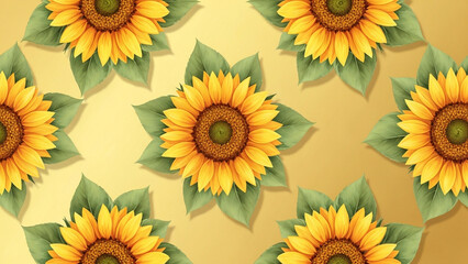 Seamless Yellow Sunflower Pattern on Yellow Background &ndash; Floral Summer Repeating Design