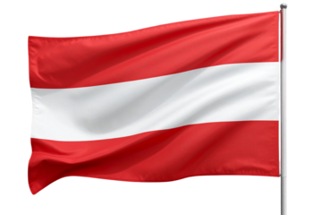Waving Austria National Flag with Bold Red and White Stripes, Transparent Background