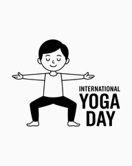 yoga, international, day, warriorpose, cartoon, girl, illustration, exercise, fitness, mindfulness, meditation, posture, health, wellness, stretching, balance, calm, peace, breathe, flexibility, black