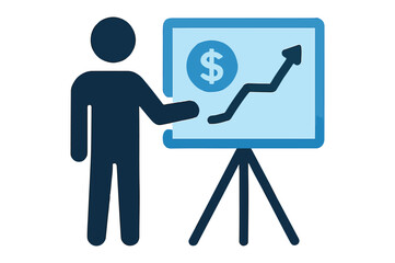 Presentation of Financial Growth with a Graph Displaying Monetary Success and Increase, Presented with a Stick Figure