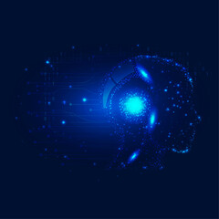 Artificial intelligence and machine learning. A bot, a chatbot. Artificial assistant robot on a dark blue background