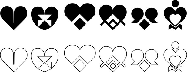 Heart vector icons. Set of love symbols isolated. Hearts Shapes Icons