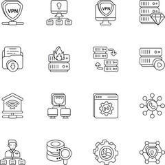 Networking and Big Data or Network Set of Line Icons Packs or Illustrations