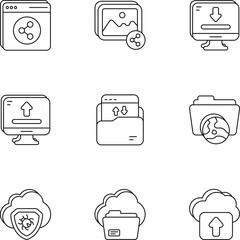 Networking and Big Data or Network Set of Line Icons Packs or Illustrations
