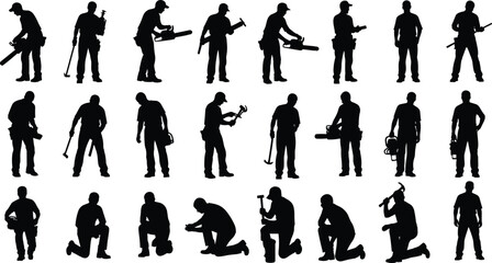 Workers, silhouette, tools, construction, maintenance, labor, industrial, equipment, professional, tradesperson, repair, building, job site, occupation, handyman, technician, mechanic