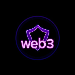 A glowing purple shield icon with the text 