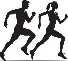 Running man and woman silhouette vector illustration for sports and fitness design
