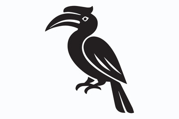 Majestic Hornbill Illustration A Striking Black and White Graphic Design of a Tropical Bird Perched on a Branch