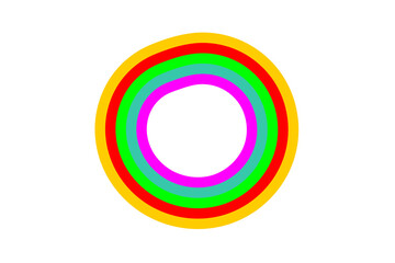 Colorful concentric rainbow rings on white background