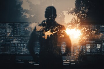 Fototapeta premium Transform your morning with city park jogging. Data visualization ui. Spatial control interface redefines how we manage digital information. Exercise park. Interface future trends.