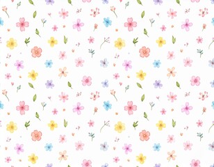 Watercolor colorful flower pattern with vibrant blooms and soft brushstrokes, creating a lively and artistic floral design perfect for textiles, stationery, and spring decor.
