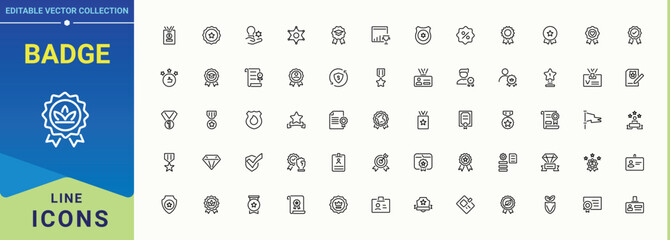 Badge modern line icon set. Minimal thin line web icons set. Badge icon. It contains symbols to championship, champion, success, cup, rank, certificate, reward and more.