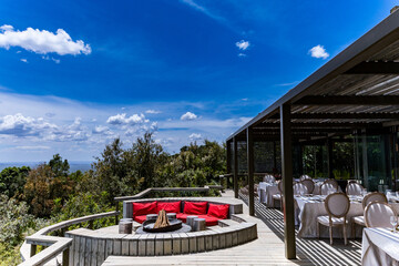 red chair on the terrace of the hotel