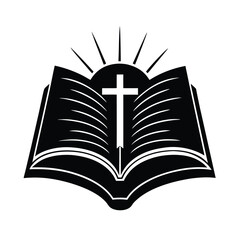 Open Bible with Bright Cross on Central Page,