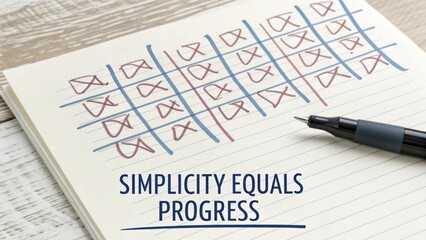 Obraz premium Simplicity Equals Progress - Inspirational Note Page with Pen