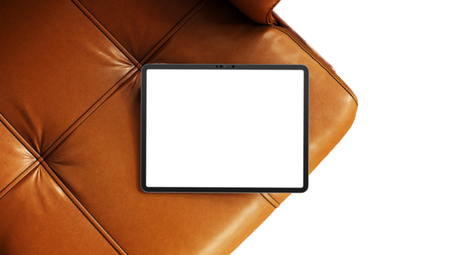 iPad on the armchair with a transparent screen for web design and App UI presentation.