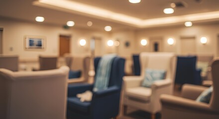 Cozy Waiting Room with Soft Seating, Blurred Background