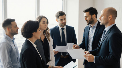Legal team discussing case files 