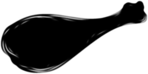 Black silhouette of a turkey leg in halftone pattern, digital illustration