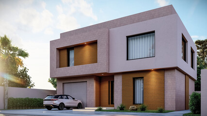 3D illustration of a sleek two-story home 2